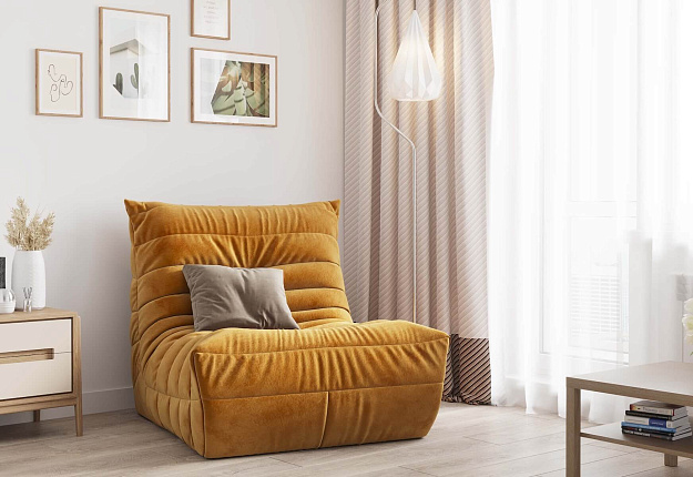 Вакуумный бескаркасный диван ДеФранс, желтое кресло ДеФранс, легкое, уютное, компактное